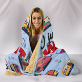 Wine & Caravan Hooded Blanket - Blue