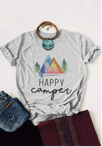 Women's  Short Sleeve Happy Mountain Tree Print T-Shirt