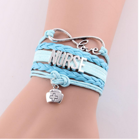 NURSE Hat Charm Leather Rope Wrap Handmade Bracelet