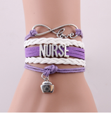 NURSE Hat Charm Leather Rope Wrap Handmade Bracelet