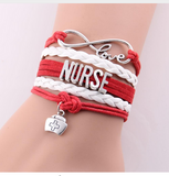 NURSE Hat Charm Leather Rope Wrap Handmade Bracelet