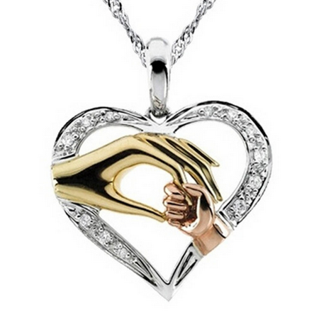 Mother And Child Hand in Hand Heart Pendant Necklace