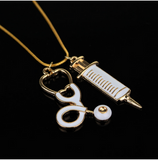 Medical Stethoscope Syringe & Needle Metal Pendant Necklace Offer