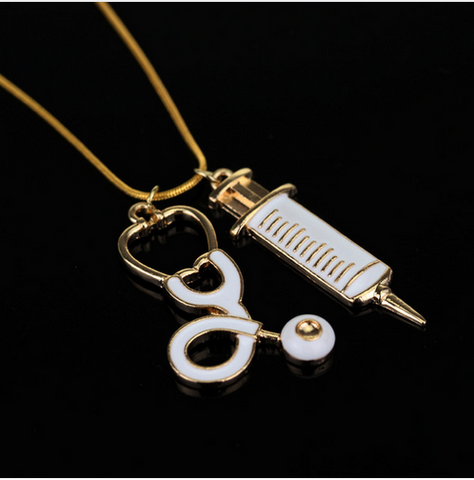 Medical Stethoscope Syringe & Needle Metal Pendant Necklace