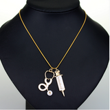 Medical Stethoscope Syringe & Needle Metal Pendant Necklace Offer