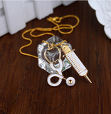 Medical Stethoscope Syringe & Needle Metal Pendant Necklace