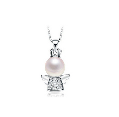 Angel Imitation Shell Pearl Crystal 925 Sterling Silver Pendant