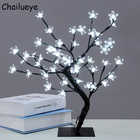 Luminarias LED Cherry Blossom Tree Branches Crystal Night Lights Table Lamps Bedroom Party Wedding Indoor Home Decor Lighting
