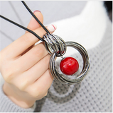 Ocean Red, White or Pearl Ball Pendant Long Necklace