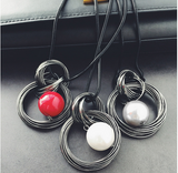 Ocean Red, White or Pearl Ball Pendant Long Necklace