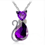 Gold Plated Rhinestone Crystal Cat Necklaces Offer