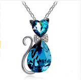 Gold Plated Rhinestone Crystal Cat Necklaces Offer