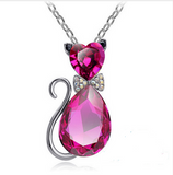 Gold Plated Rhinestone Crystal Cat Necklaces Offer