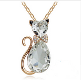 Gold Plated Rhinestone Crystal Cat Necklaces Offer