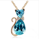 Gold Plated Rhinestone Crystal Cat Necklaces Offer