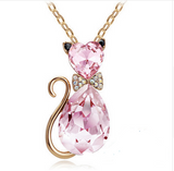 Gold Plated Rhinestone Crystal Cat Necklaces Offer
