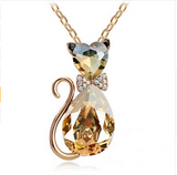 Gold Plated Rhinestone Crystal Cat Necklaces Offer