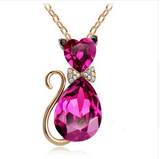 Gold Plated Rhinestone Crystal Cat Necklaces Offer