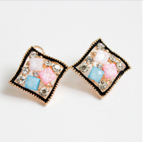 Multicolor Acrylic Crystal with Black Gold Plated Screw-back Rhomboid Stud Earrings Offer