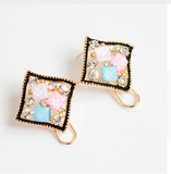 Multicolor Acrylic Crystal with Black Gold Plated Screw-back Rhomboid Stud Earrings Offer