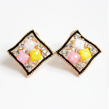 Multicolor Acrylic Crystal with Black Gold Plated Screw-back Rhomboid Stud Earrings Offer