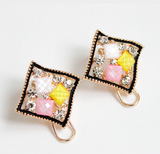 Multicolor Acrylic Crystal with Black Gold Plated Screw-back Rhomboid Stud Earrings Offer