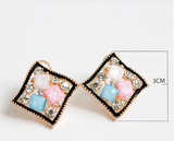 Multicolor Acrylic Crystal with Black Gold Plated Screw-back Rhomboid Stud Earrings Offer