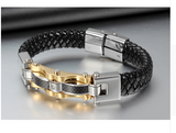 Leather Silver&Gold Plated Men Bracelet