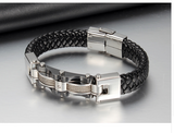 Leather Silver&Gold Plated Men Bracelet