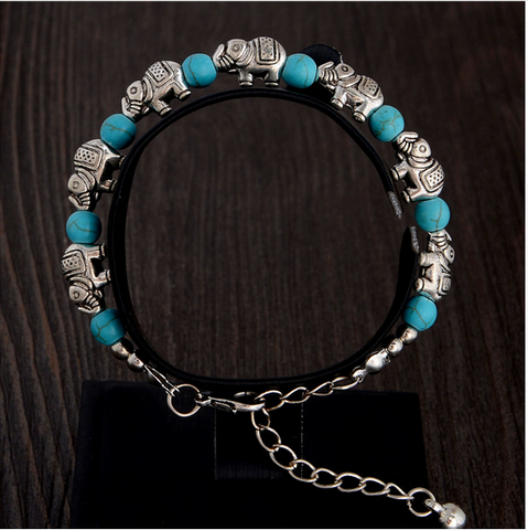 Hot Retro Elephant Natural Stone Bracelet and Earrings