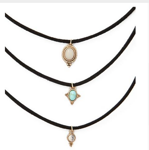 Leather Turquoise Choker Necklace Set .1set =3Pieces for Women