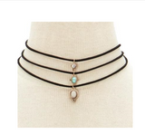 Leather Turquoise Choker Necklace Set .1set =3Pieces for Women Offer