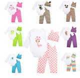 Cute 3PCS Rompers+Hat+Pants Baby Clothing Set for Boys and Girls