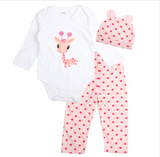 Cute 3PCS Rompers+Hat+Pants Baby Clothing Set for Boys and Girls