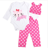 Cute 3PCS Rompers+Hat+Pants Baby Clothing Set for Boys and Girls
