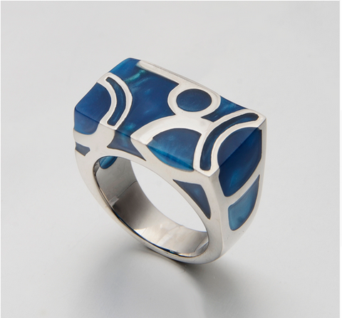 Unique Water Cube Blue Ocean Titanium Steel Unisex Ring