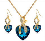 Gold Plated Women Crystal Heart Necklace & Earrings