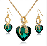 Gold Plated Women Crystal Heart Necklace & Earrings