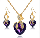 Gold Plated Women Crystal Heart Necklace & Earrings