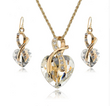 Gold Plated Women Crystal Heart Necklace & Earrings