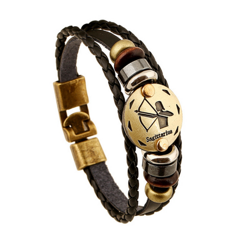 Fashion Bronze Alloy Buckles 12 Zodiac Signs Bracelet